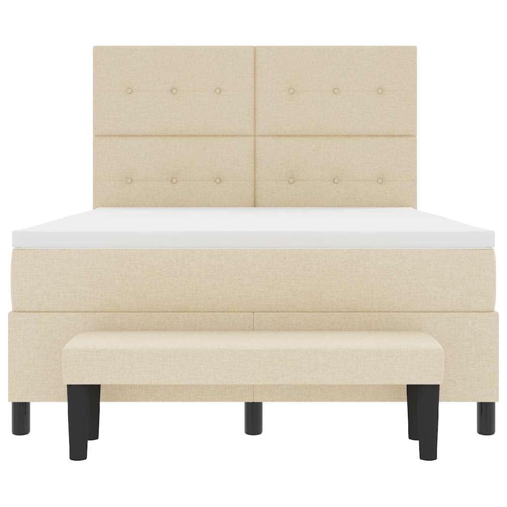 vidaXL Łóżko sprężynowe Z zagłówkiem Kremowy 160 x 200 cm tkanina
