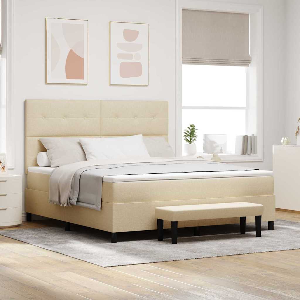 vidaXL Łóżko sprężynowe Z zagłówkiem Kremowy 180 x 200 cm tkanina