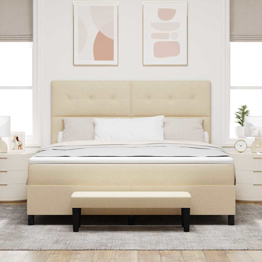 vidaXL Łóżko sprężynowe Z zagłówkiem Kremowy 180 x 200 cm tkanina