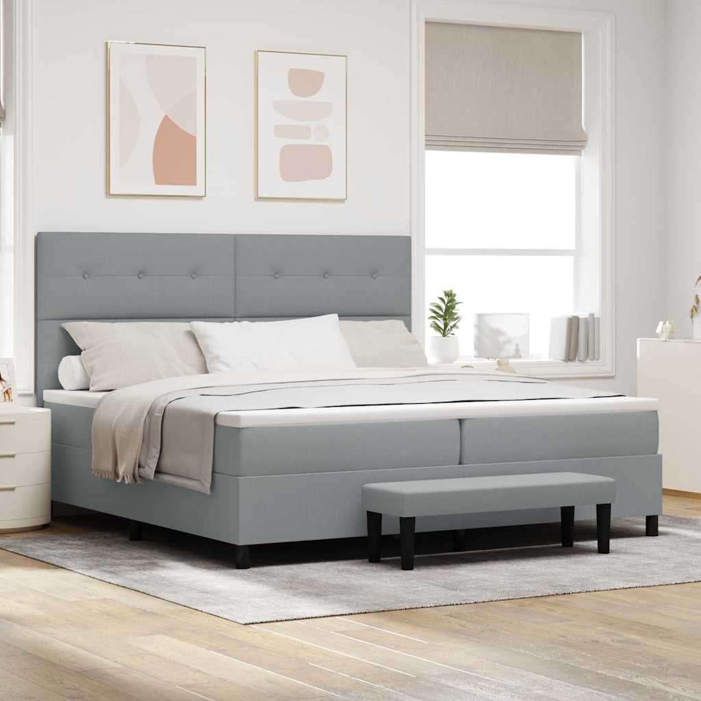 vidaXL Łóżko sprężynowe Z zagłówkiem Jasnoszary 200 x 200 cm tkanina