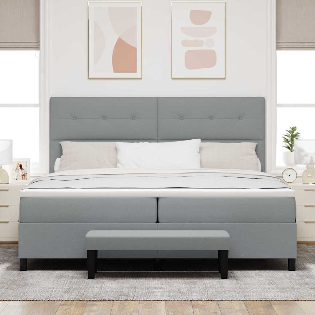 vidaXL Łóżko sprężynowe Z zagłówkiem Jasnoszary 200 x 200 cm tkanina