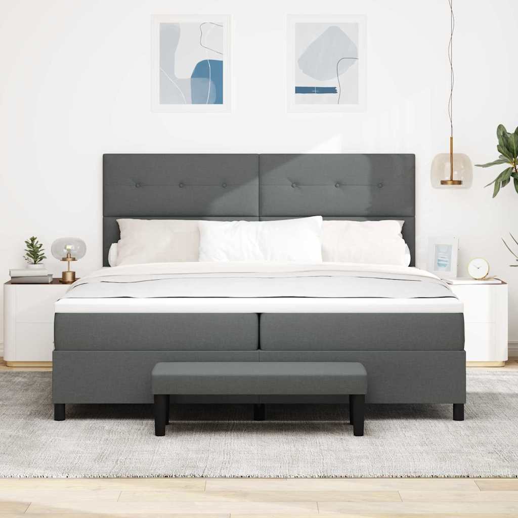 vidaXL Łóżko sprężynowe Z zagłówkiem Ciemnoszary 200 x 200 cm tkanina