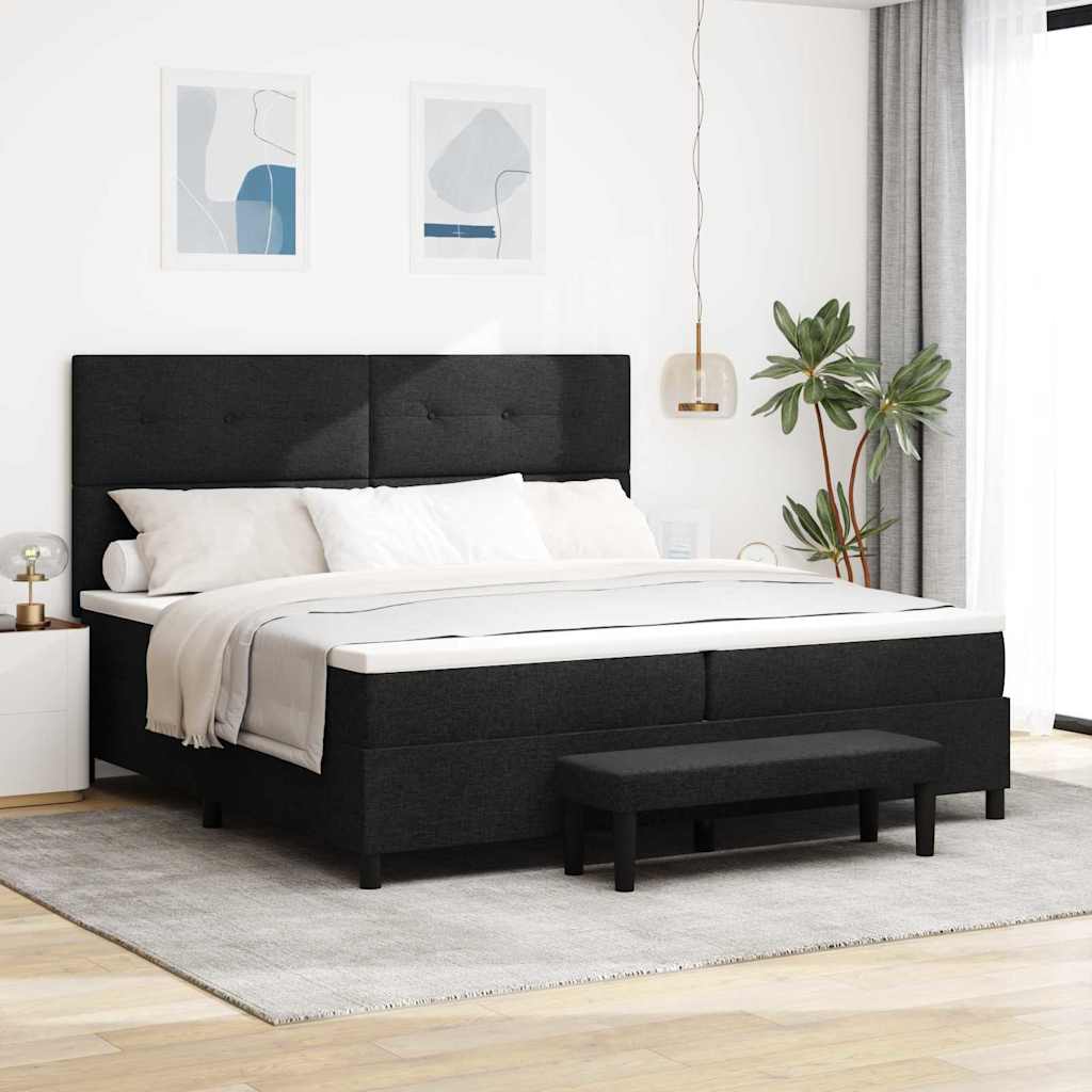 vidaXL Łóżko sprężynowe Z zagłówkiem Czarny 200 x 200 cm tkanina