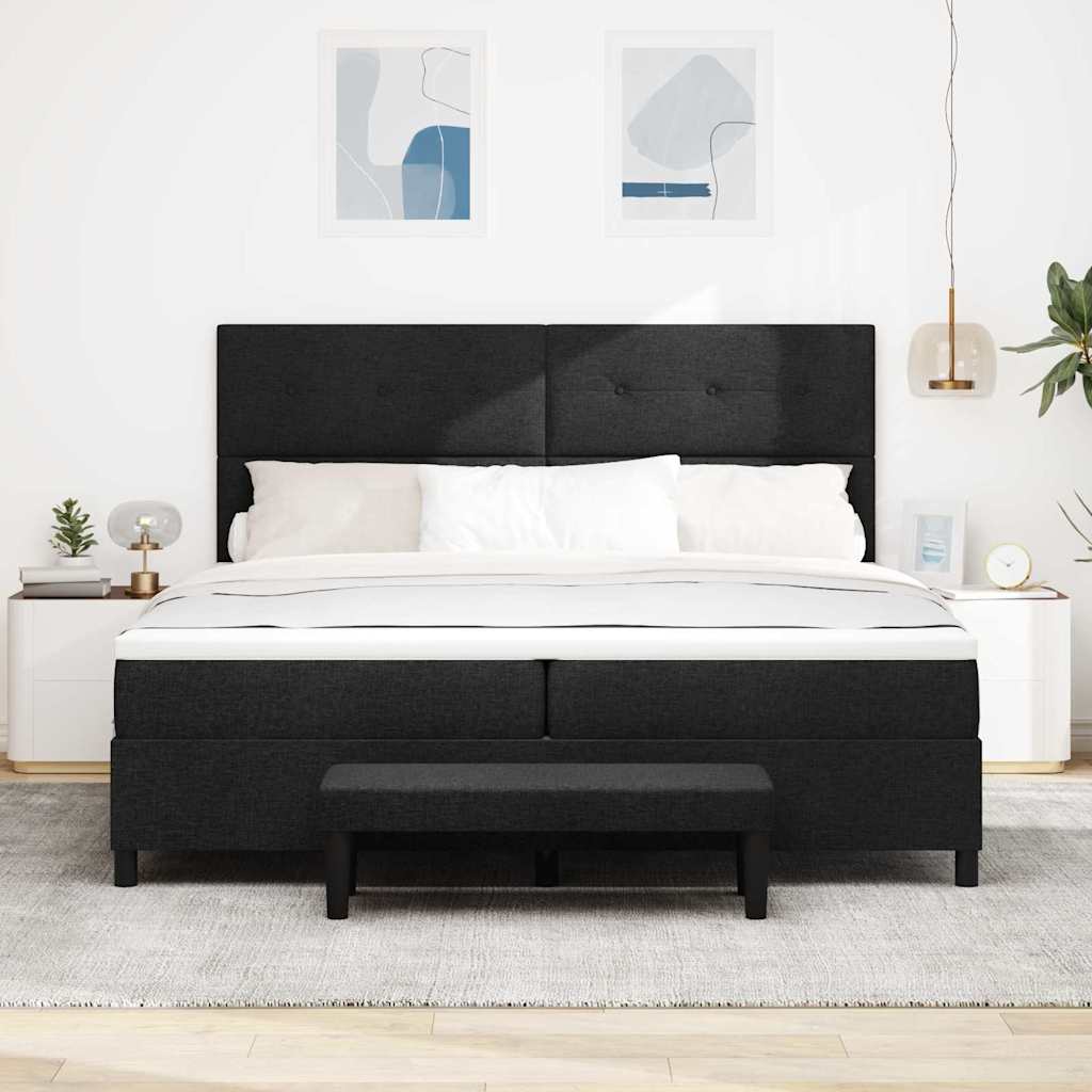 vidaXL Łóżko sprężynowe Z zagłówkiem Czarny 200 x 200 cm tkanina