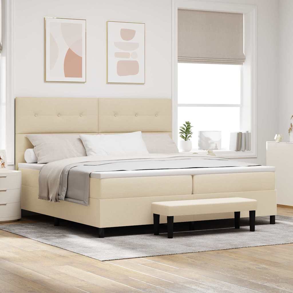 vidaXL Łóżko sprężynowe Z zagłówkiem Kremowy 200 x 200 cm tkanina
