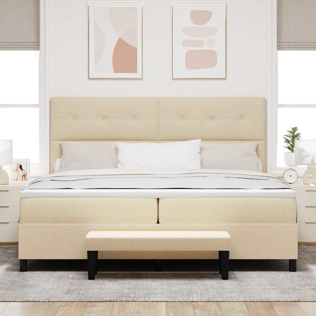 vidaXL Łóżko sprężynowe Z zagłówkiem Kremowy 200 x 200 cm tkanina