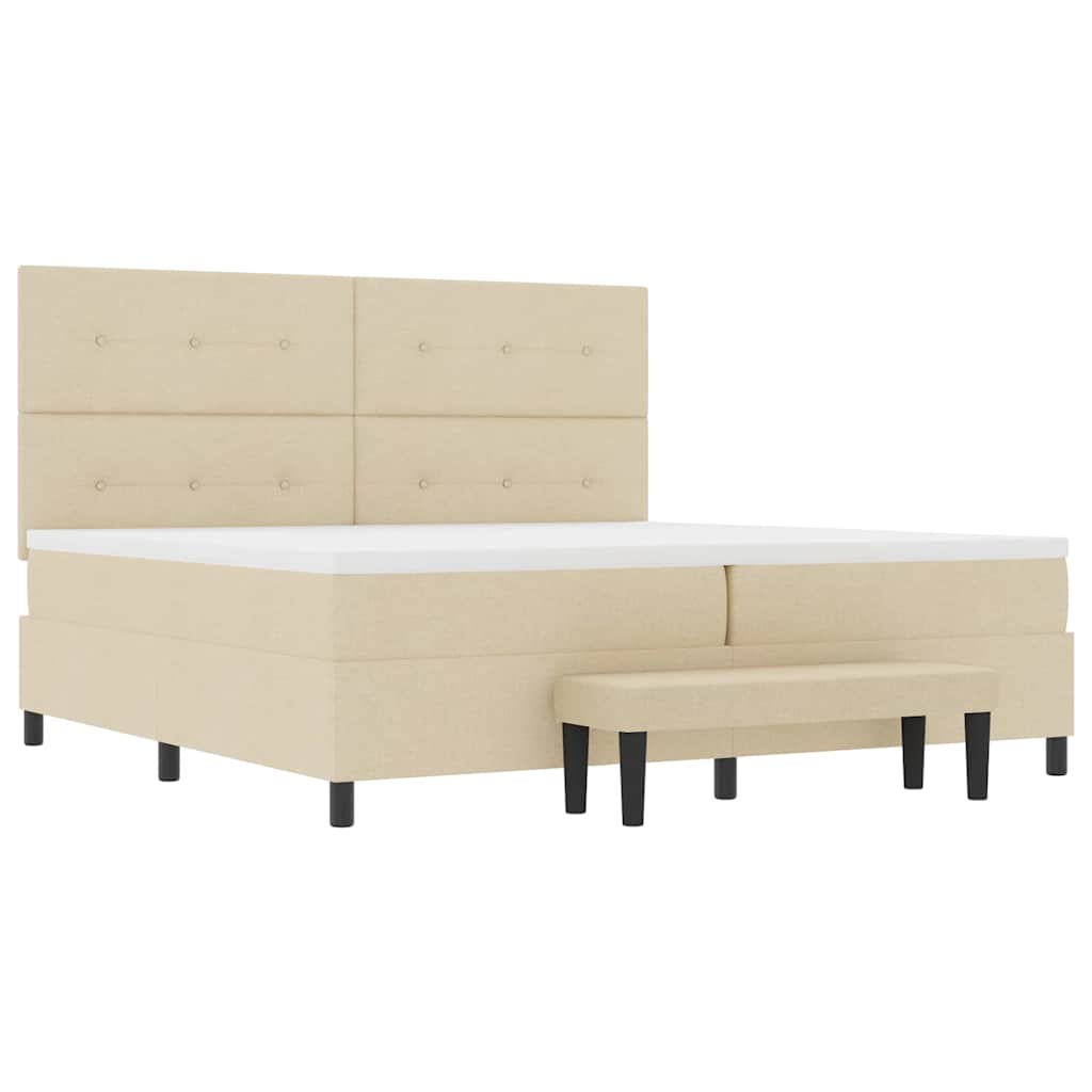 vidaXL Łóżko sprężynowe Z zagłówkiem Kremowy 200 x 200 cm tkanina