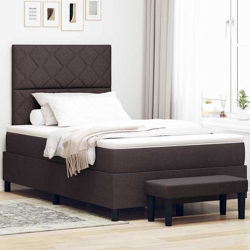 vidaXL Łóżko sprężynowe Z zagłówkiem Ciemny brąz 120 x 200 cm tkanina