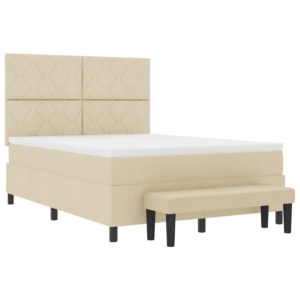 vidaXL Łóżko sprężynowe Z zagłówkiem Kremowy 140 x 190 cm tkanina