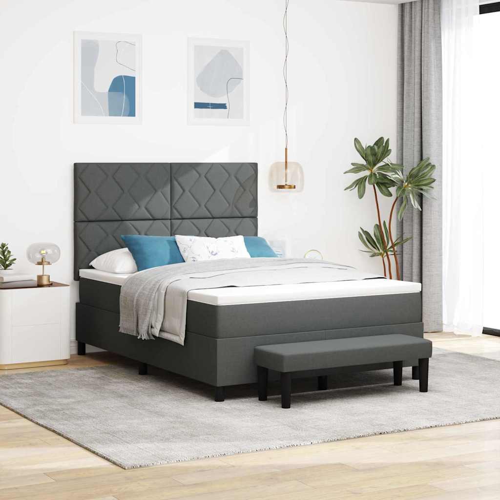 vidaXL Łóżko sprężynowe Z zagłówkiem Ciemnoszary 140 x 200 cm tkanina