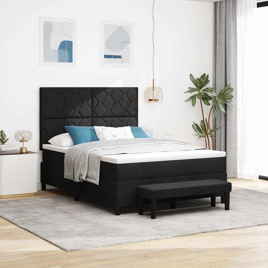 vidaXL Łóżko sprężynowe Z zagłówkiem Czarny 140 x 200 cm tkanina