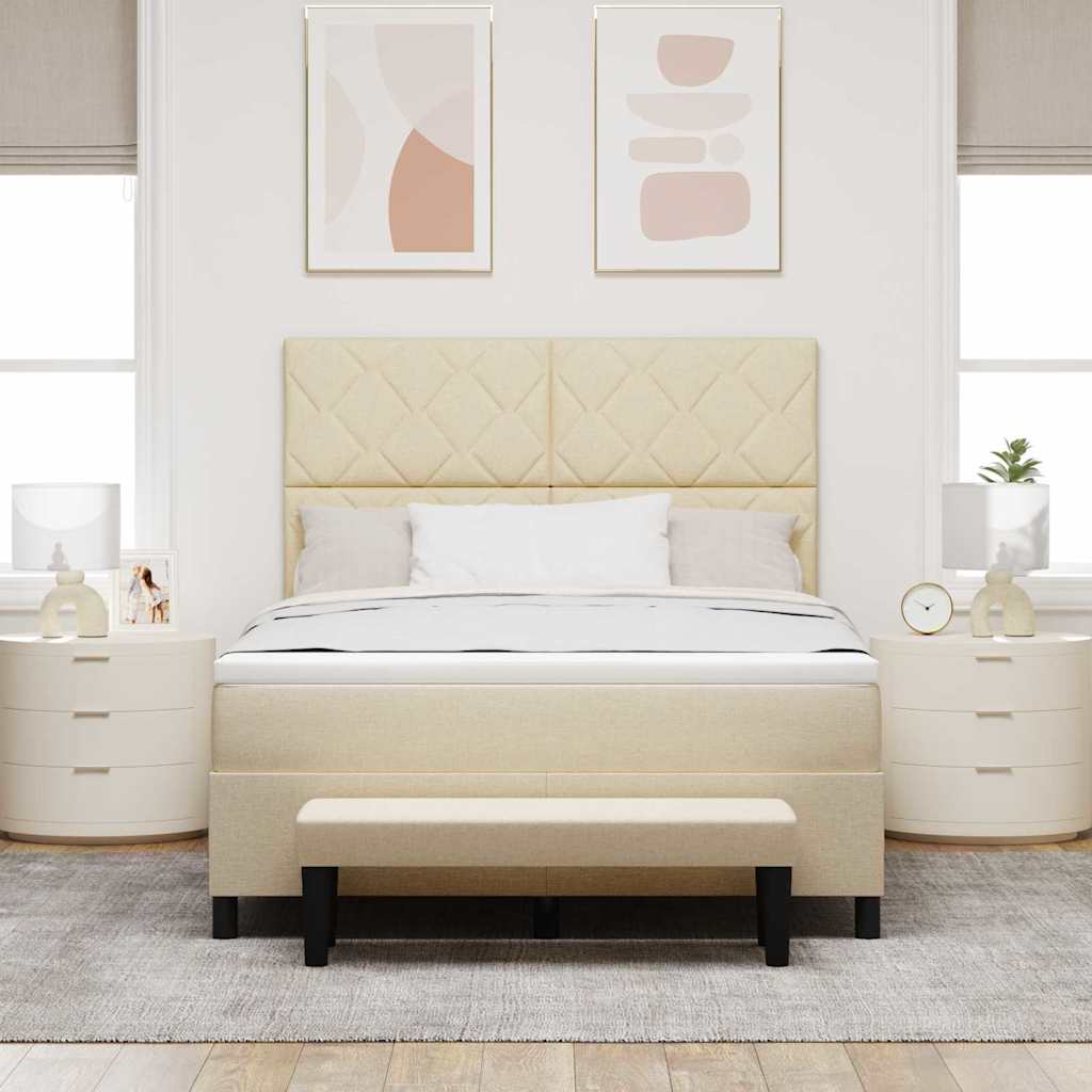 vidaXL Łóżko sprężynowe Z zagłówkiem Kremowy 160 x 200 cm tkanina