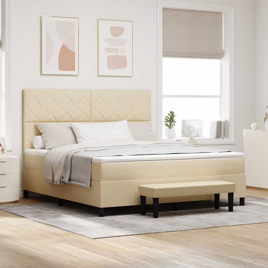 vidaXL Łóżko sprężynowe Z zagłówkiem Kremowy 180 x 200 cm tkanina