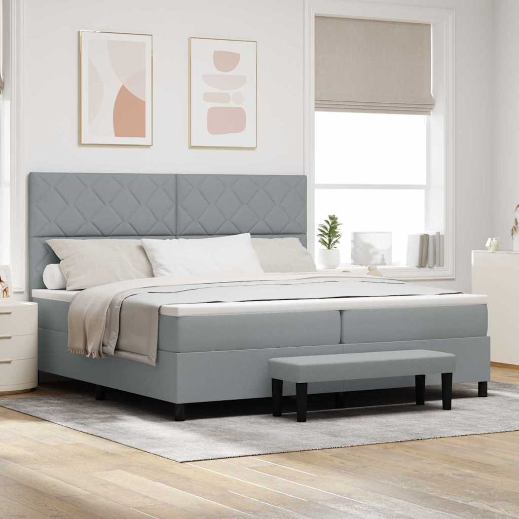 vidaXL Łóżko sprężynowe Z zagłówkiem Jasnoszary 200 x 200 cm tkanina
