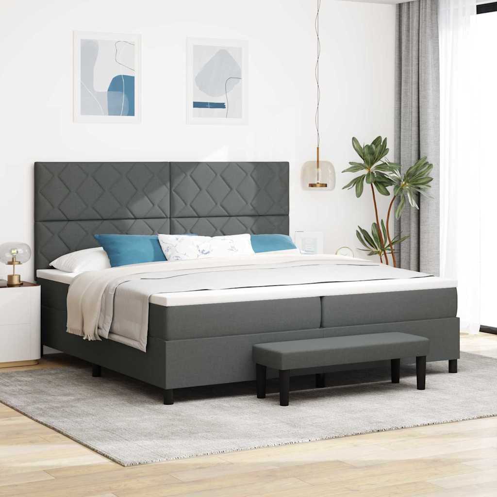vidaXL Łóżko sprężynowe Z zagłówkiem Ciemnoszary 200 x 200 cm tkanina