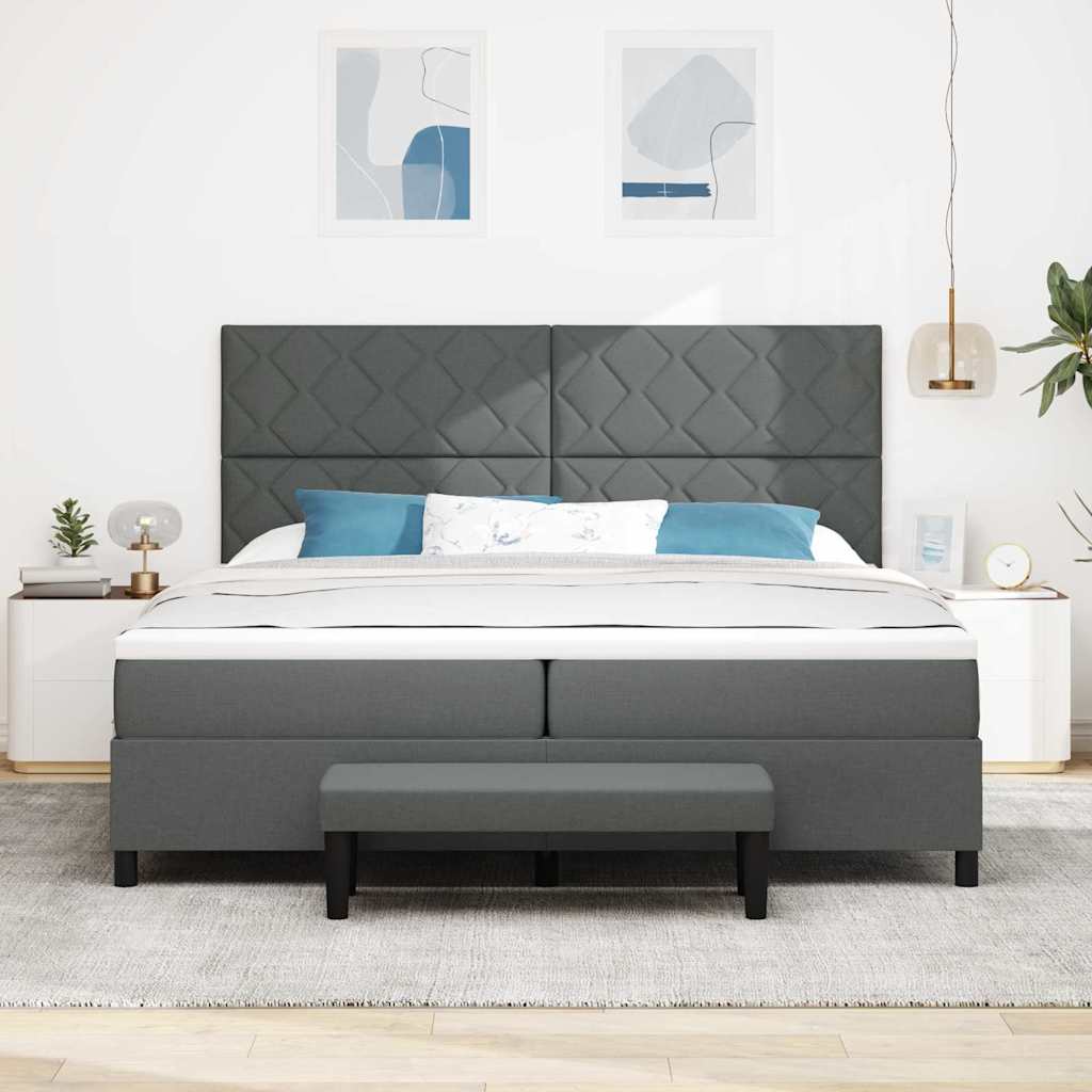 vidaXL Łóżko sprężynowe Z zagłówkiem Ciemnoszary 200 x 200 cm tkanina