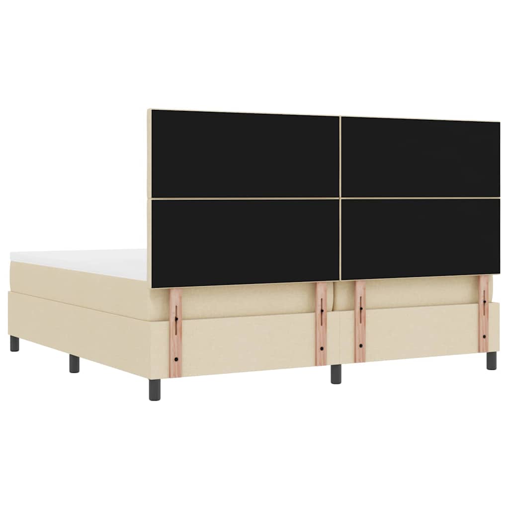 vidaXL Łóżko sprężynowe Z zagłówkiem Kremowy 200 x 200 cm tkanina