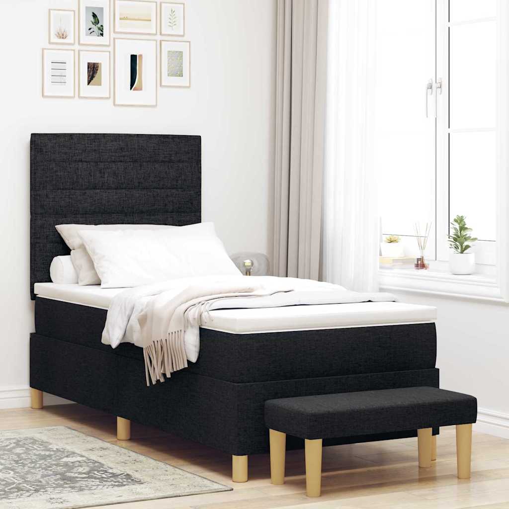 vidaXL Łóżko sprężynowe Z zagłówkiem Czarny 200 x 90 cm tkanina