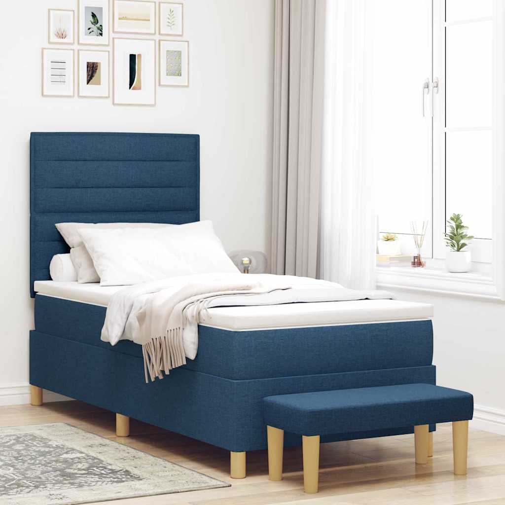 vidaXL Łóżko sprężynowe Z zagłówkiem Niebieski 200 x 90 cm tkanina
