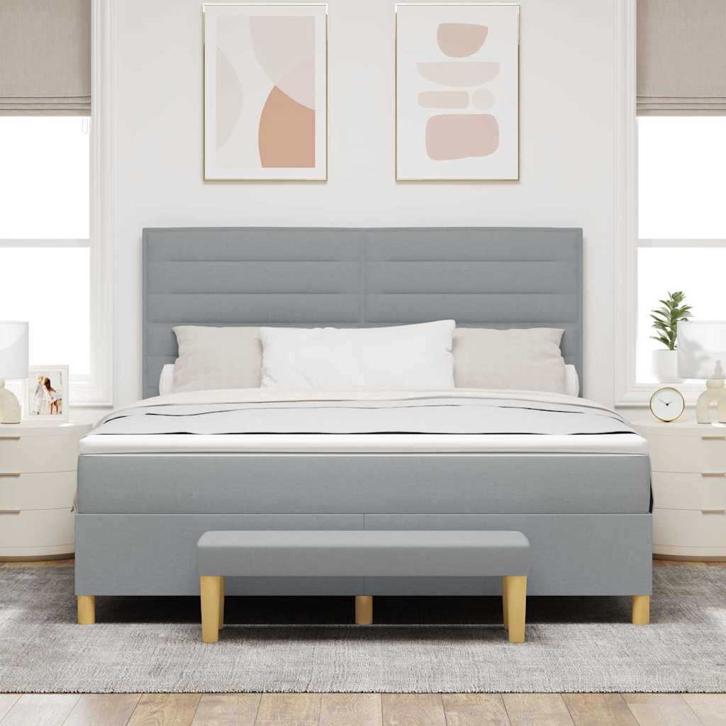 vidaXL Łóżko sprężynowe Z zagłówkiem Jasnoszary 200 x 180 cm tkanina