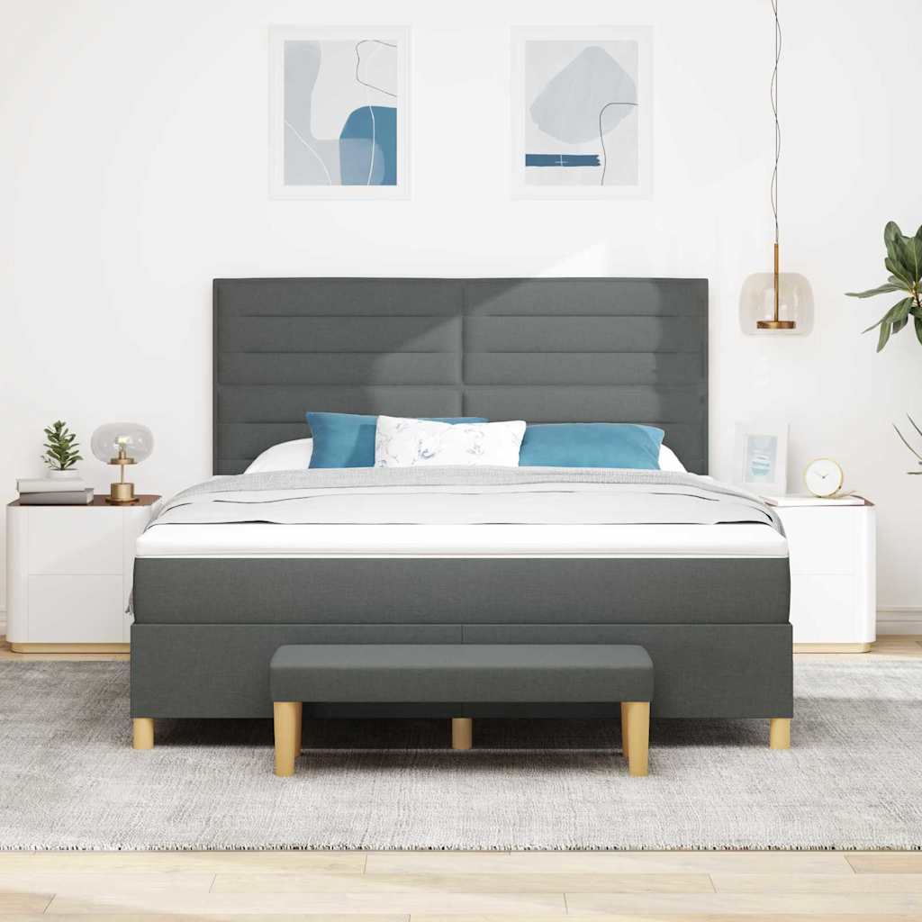 vidaXL Łóżko sprężynowe Z zagłówkiem ciemno szary 200 x 180 cm tkanina