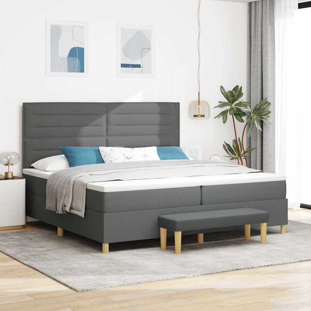 vidaXL Łóżko sprężynowe z materacem Ciemnoszary 200 x 200 cm tkanina