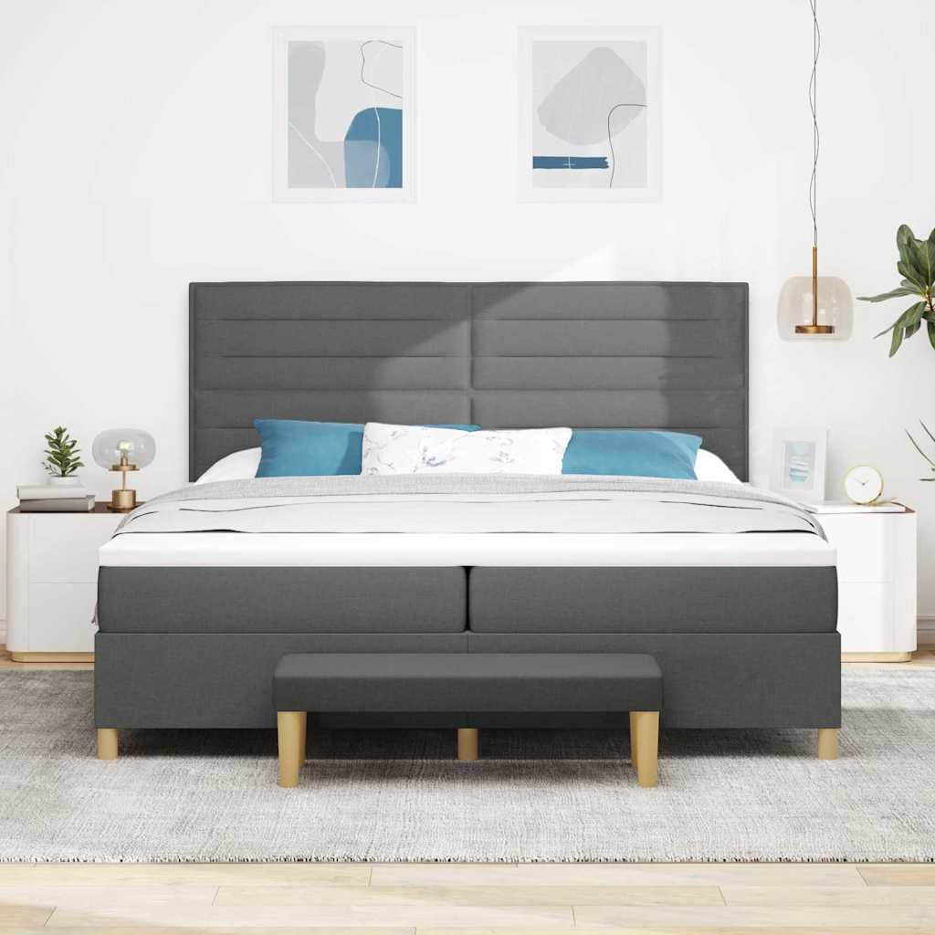 vidaXL Łóżko sprężynowe z materacem Ciemnoszary 200 x 200 cm tkanina