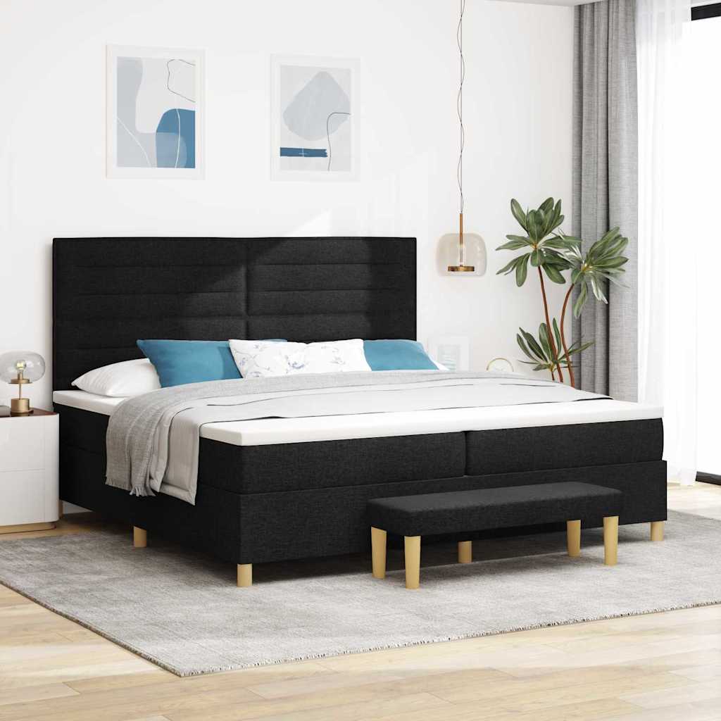 vidaXL Łóżko sprężynowe z materacem Czarny 200 x 200 cm tkanina