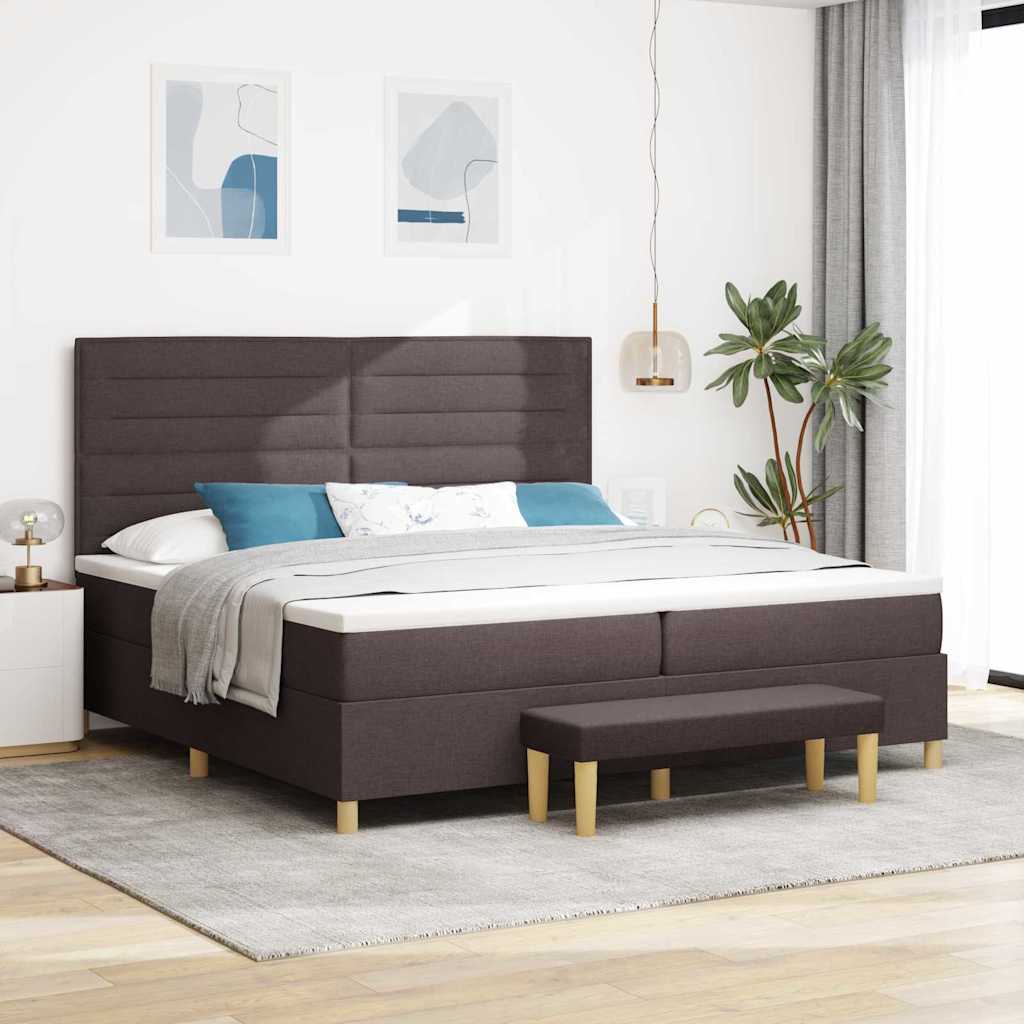 vidaXL Łóżko sprężynowe z materacem ciemnobrązowy 200 x 200 cm tkanina