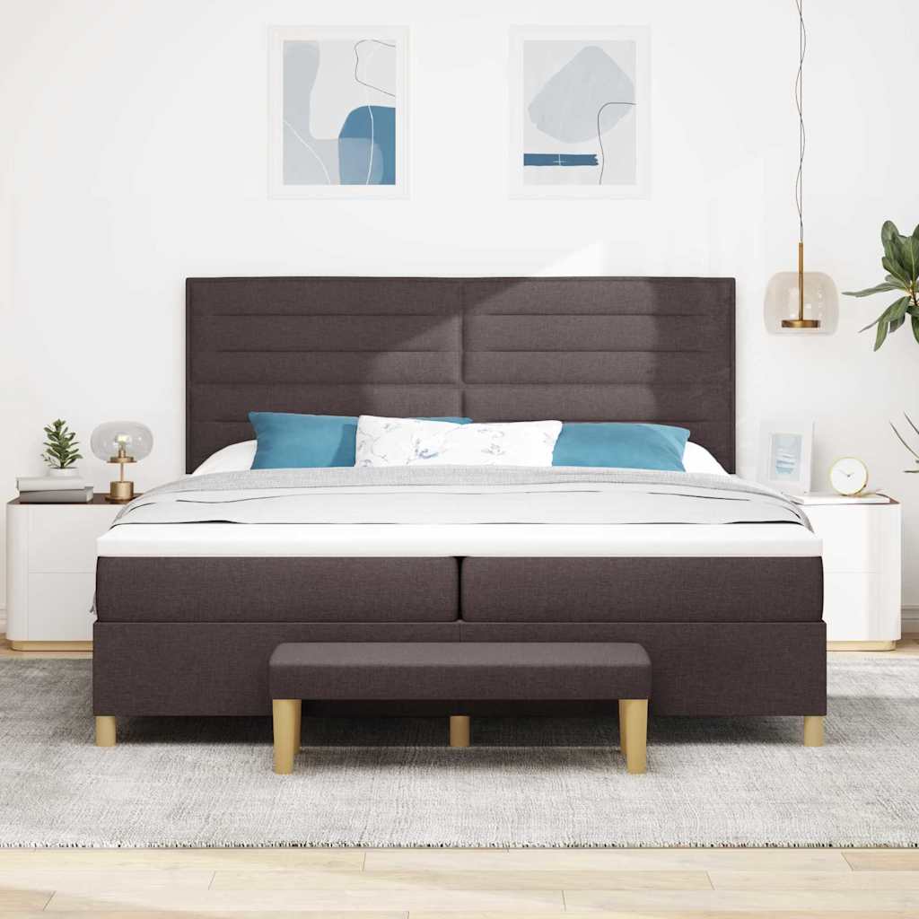 vidaXL Łóżko sprężynowe z materacem ciemnobrązowy 200 x 200 cm tkanina