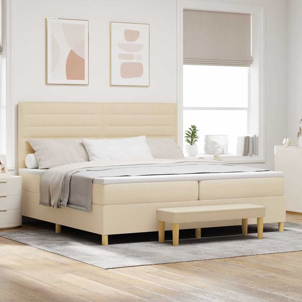 vidaXL Łóżko sprężynowe z materacem Kremowy 200 x 200 cm tkanina