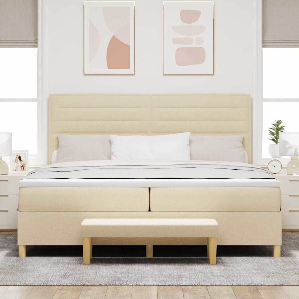 vidaXL Łóżko sprężynowe z materacem Kremowy 200 x 200 cm tkanina