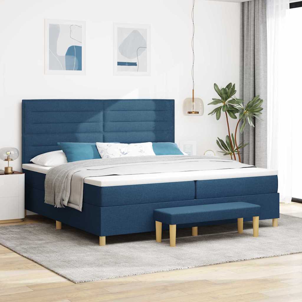 vidaXL Łóżko sprężynowe z materacem Niebieski 200 x 200 cm tkanina