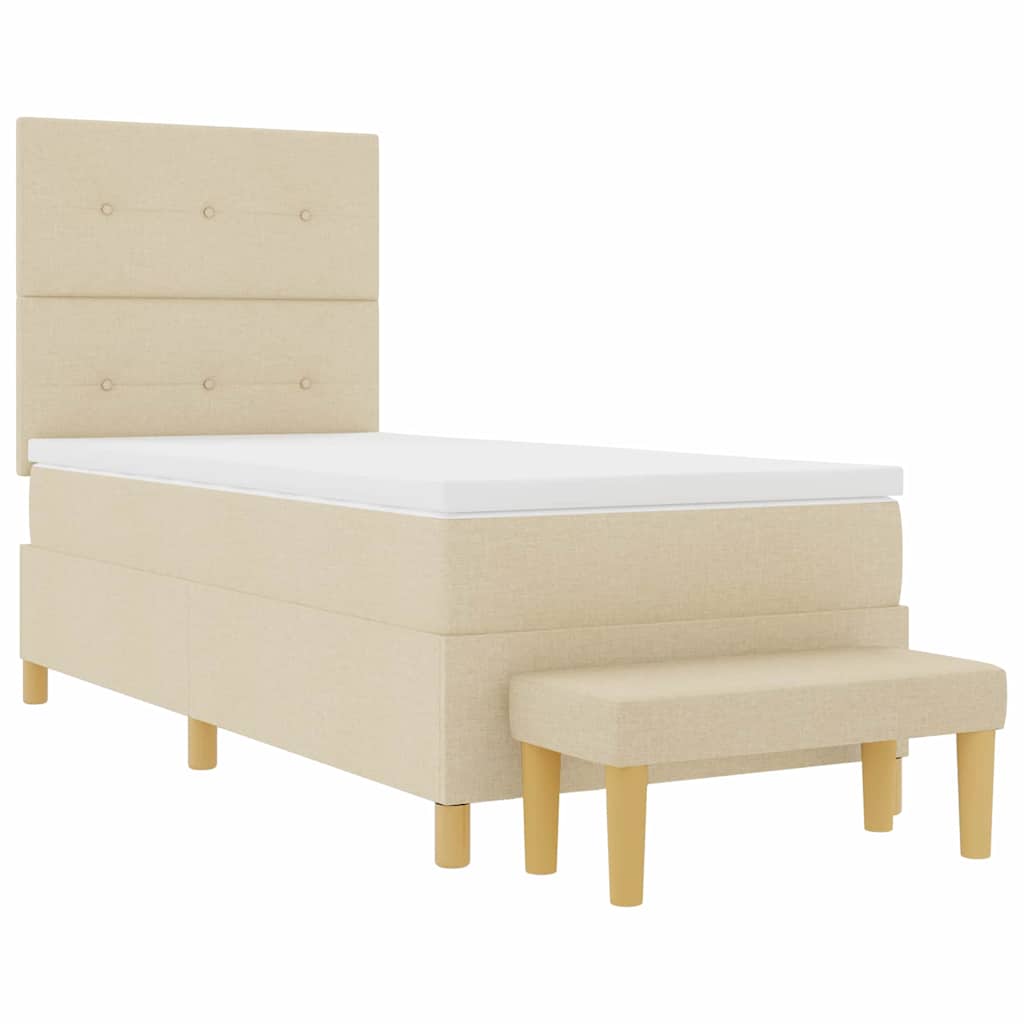 vidaXL Łóżko sprężynowe Z zagłówkiem Kremowy 200 x 90 cm tkanina