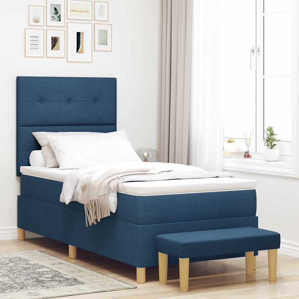 vidaXL Łóżko sprężynowe Z zagłówkiem Niebieski 200 x 90 cm tkanina
