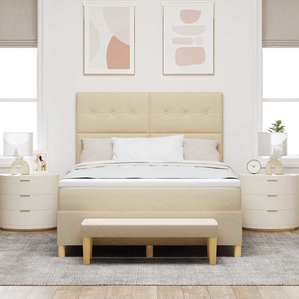 vidaXL Łóżko sprężynowe Z zagłówkiem Kremowy 140 x 190 cm tkanina