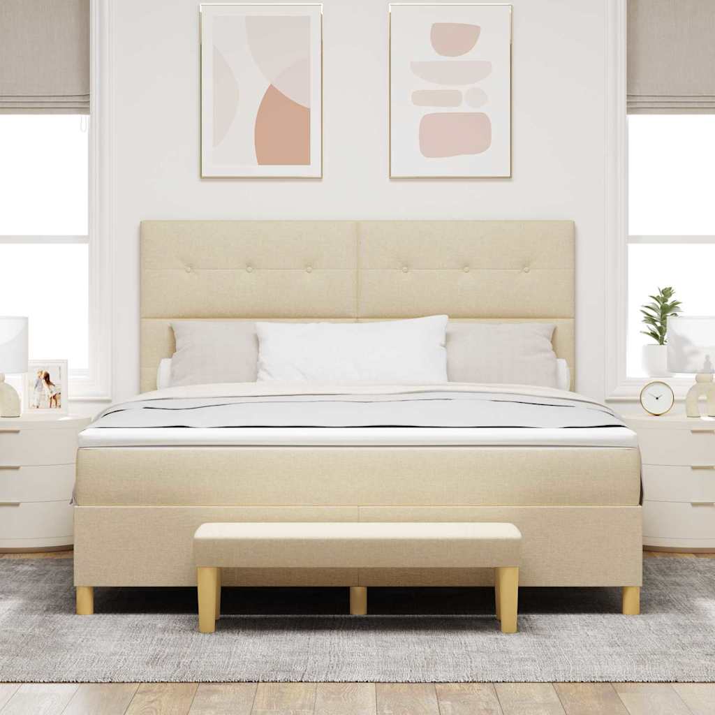 vidaXL Łóżko sprężynowe Z zagłówkiem Kremowy 200 x 180 cm tkanina