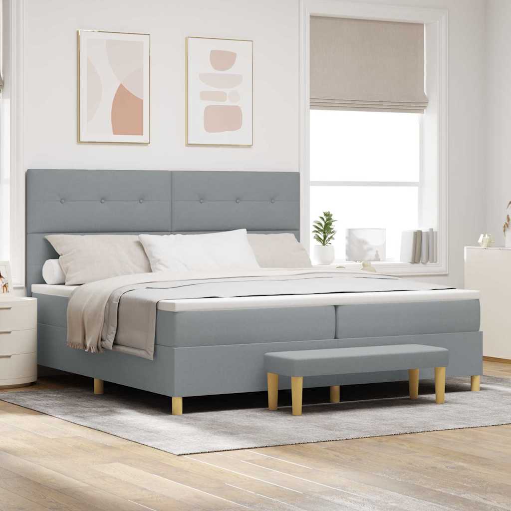 vidaXL Łóżko sprężynowe Z zagłówkiem Jasnoszary 200 x 200 cm tkanina