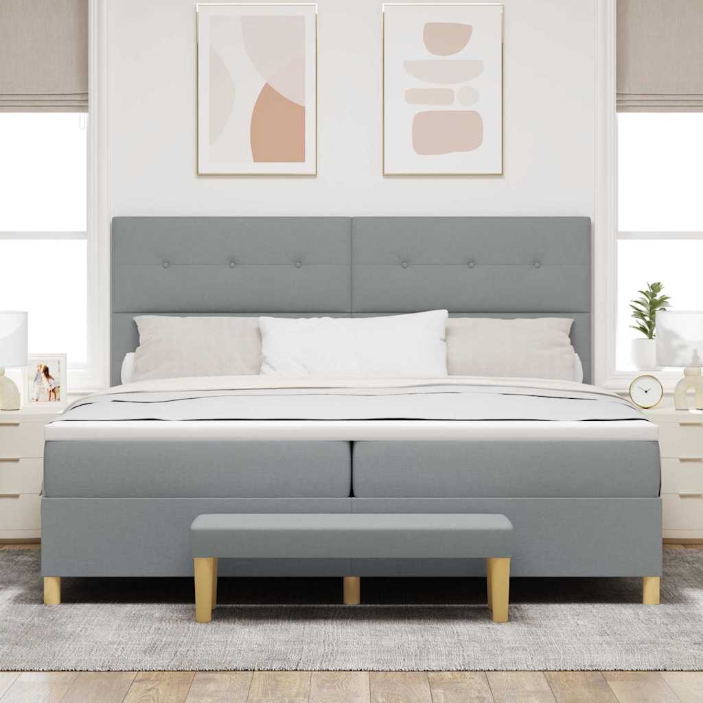 vidaXL Łóżko sprężynowe Z zagłówkiem Jasnoszary 200 x 200 cm tkanina