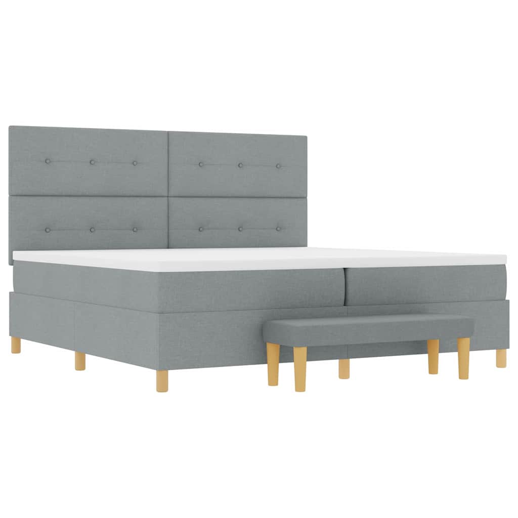 vidaXL Łóżko sprężynowe Z zagłówkiem Jasnoszary 200 x 200 cm tkanina