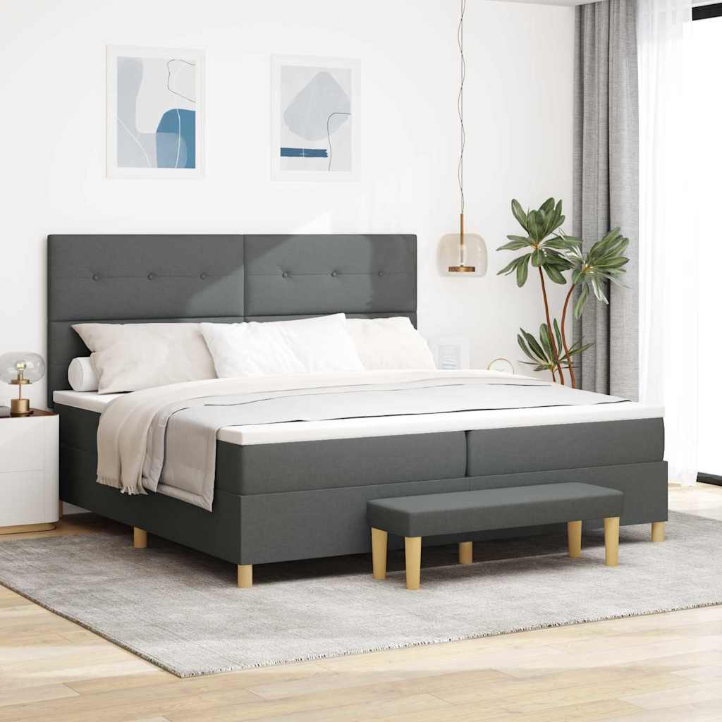 vidaXL Łóżko sprężynowe Z zagłówkiem ciemno szary 200 x 200 cm tkanina
