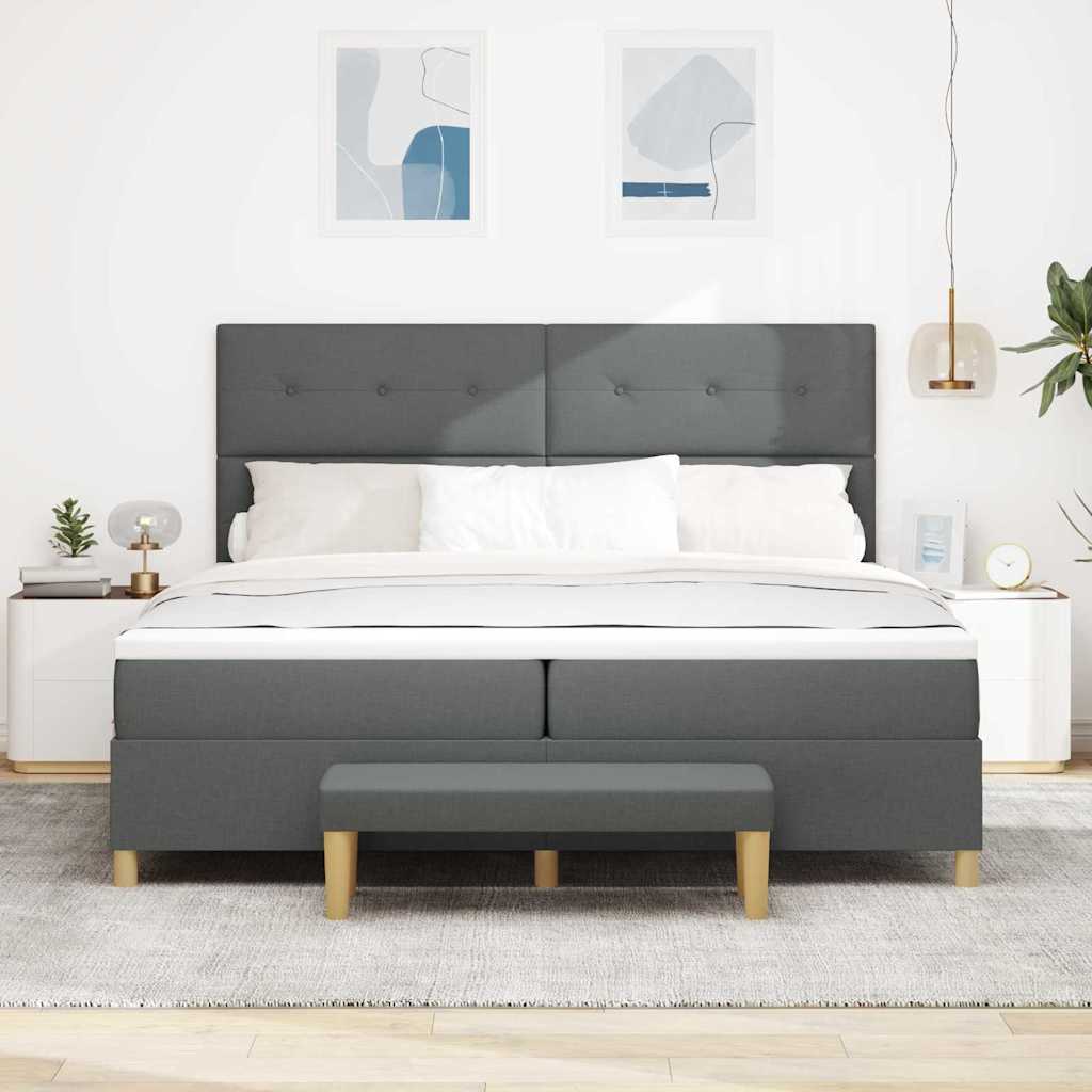 vidaXL Łóżko sprężynowe Z zagłówkiem ciemno szary 200 x 200 cm tkanina