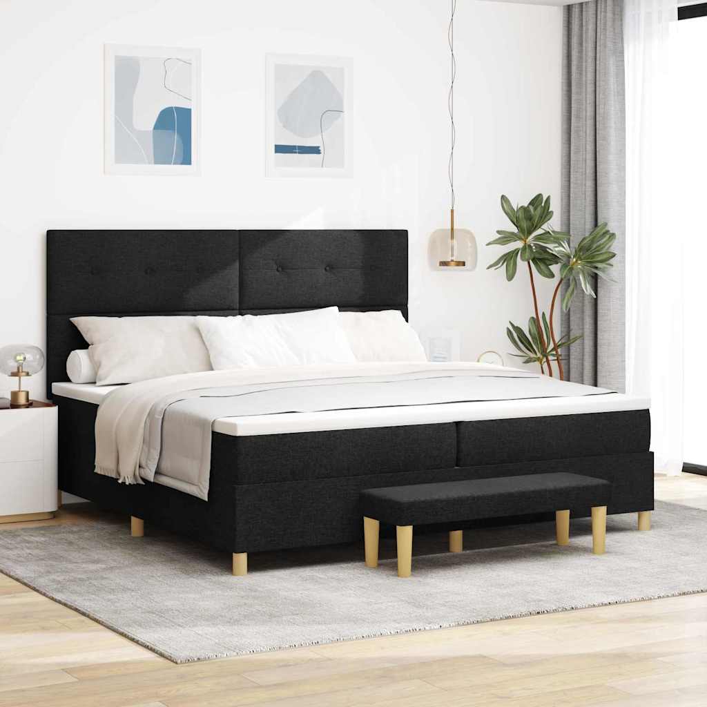 vidaXL Łóżko sprężynowe Z zagłówkiem Czarny 200 x 200 cm tkanina