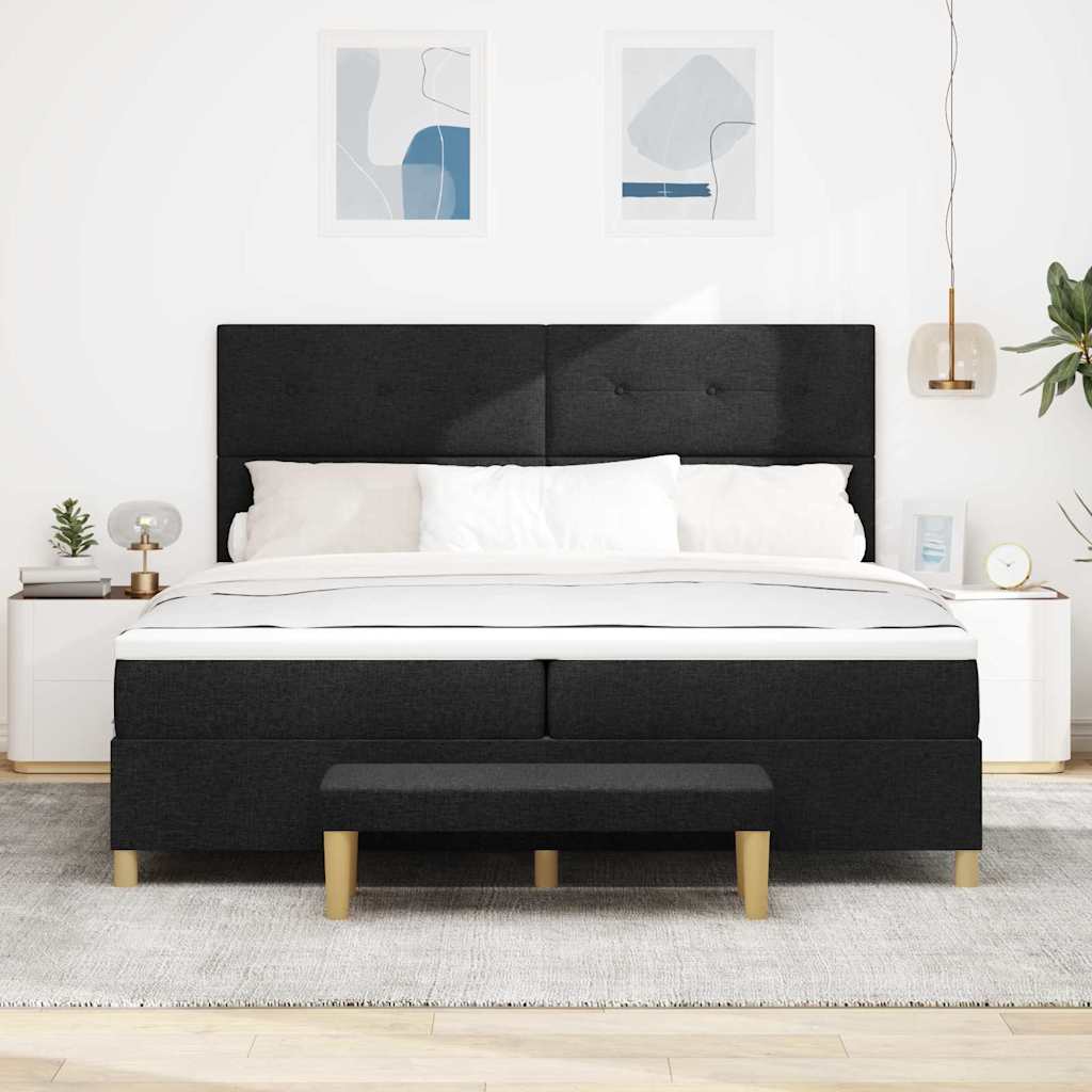 vidaXL Łóżko sprężynowe Z zagłówkiem Czarny 200 x 200 cm tkanina