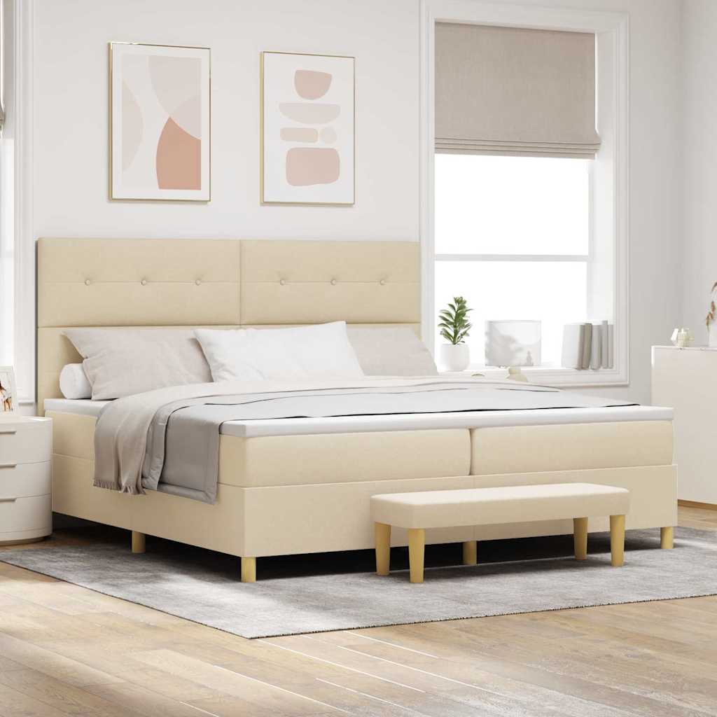 vidaXL Łóżko sprężynowe z materacem Kremowy 200 x 200 cm tkanina