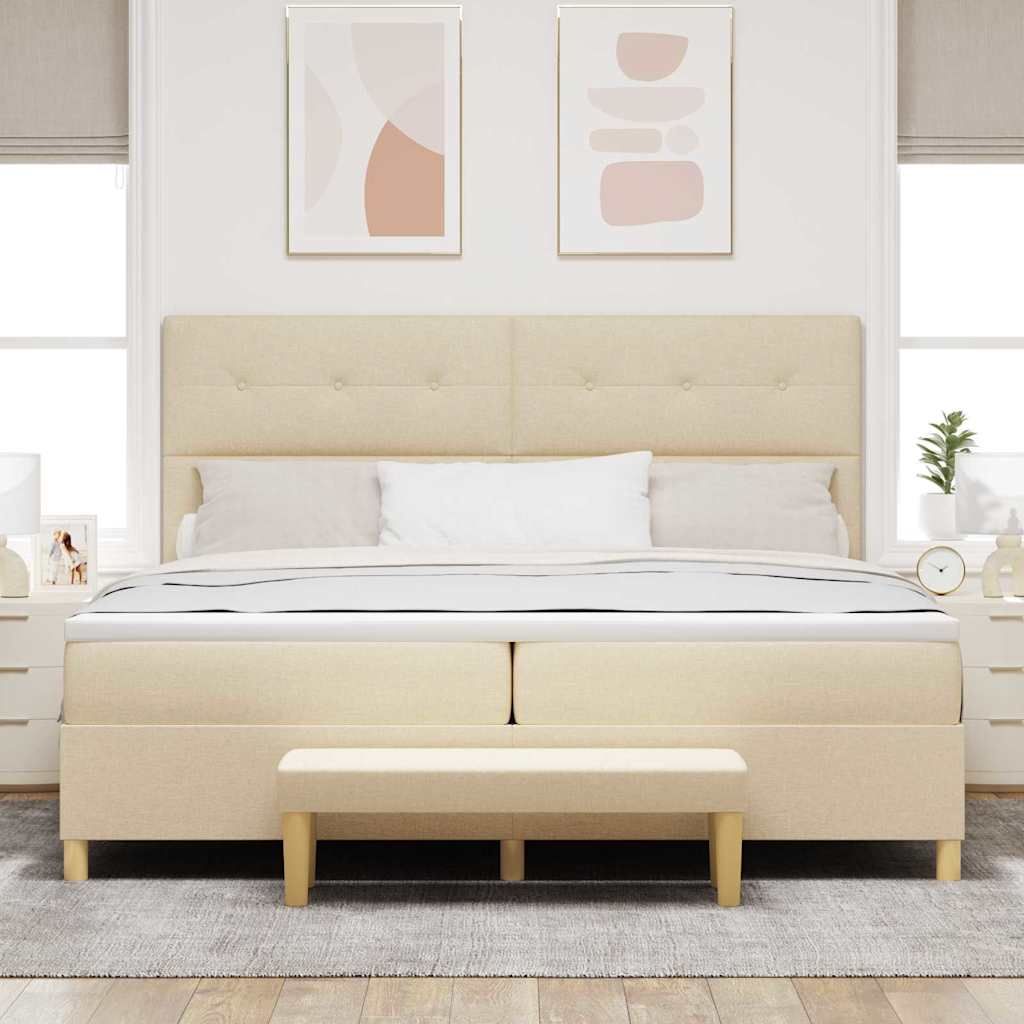 vidaXL Łóżko sprężynowe z materacem Kremowy 200 x 200 cm tkanina