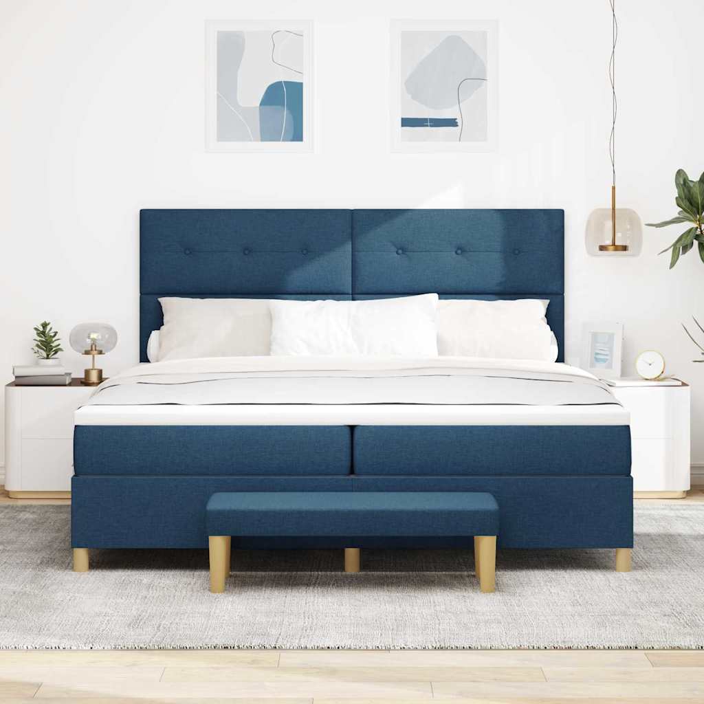 vidaXL Łóżko sprężynowe z materacem Niebieski 200 x 200 cm tkanina