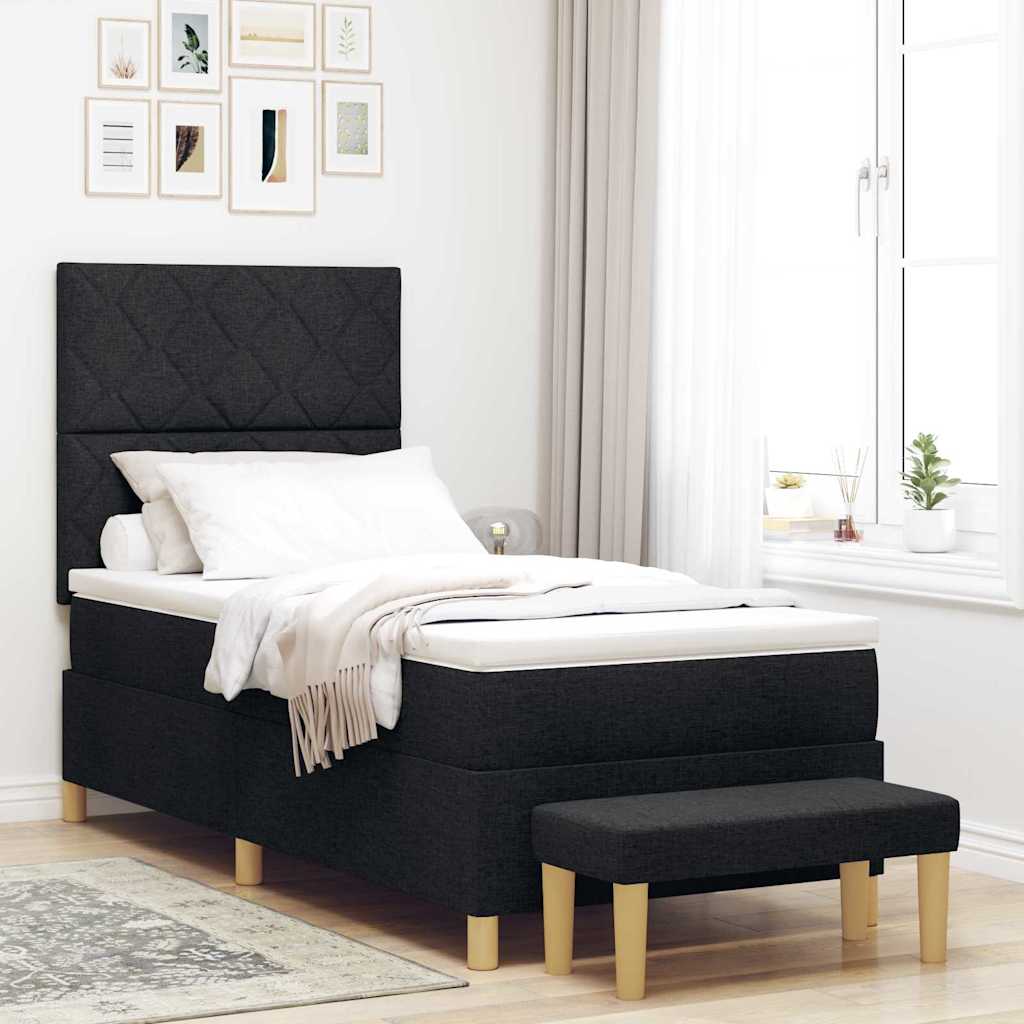 vidaXL Łóżko sprężynowe z poduszką Czarny 200 x 90 cm tkanina