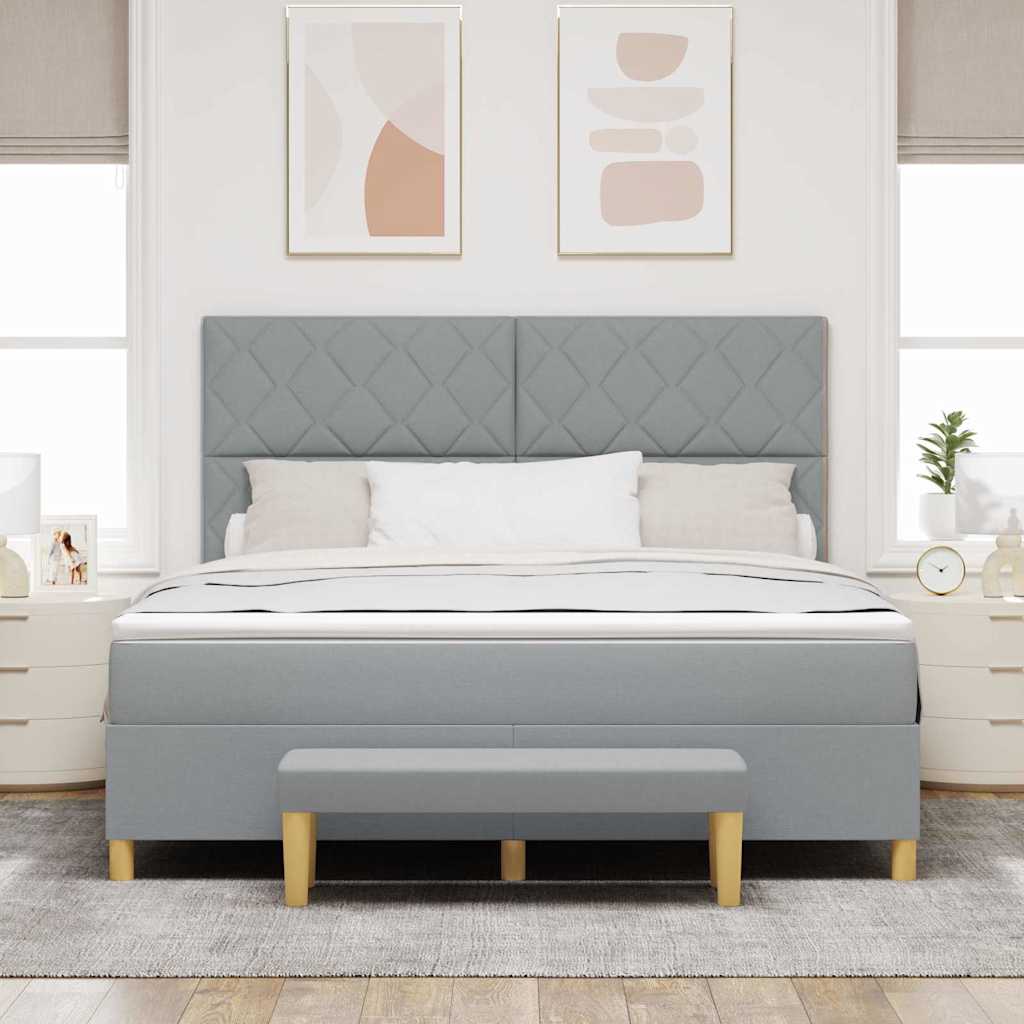 vidaXL Łóżko sprężynowe Z zagłówkiem Jasnoszary 200 x 180 cm tkanina