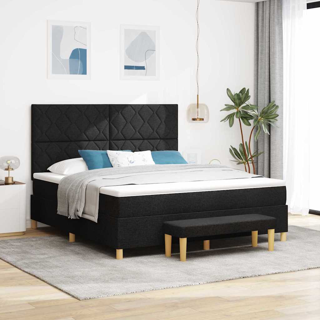 vidaXL Łóżko sprężynowe Z zagłówkiem Czarny 200 x 180 cm tkanina